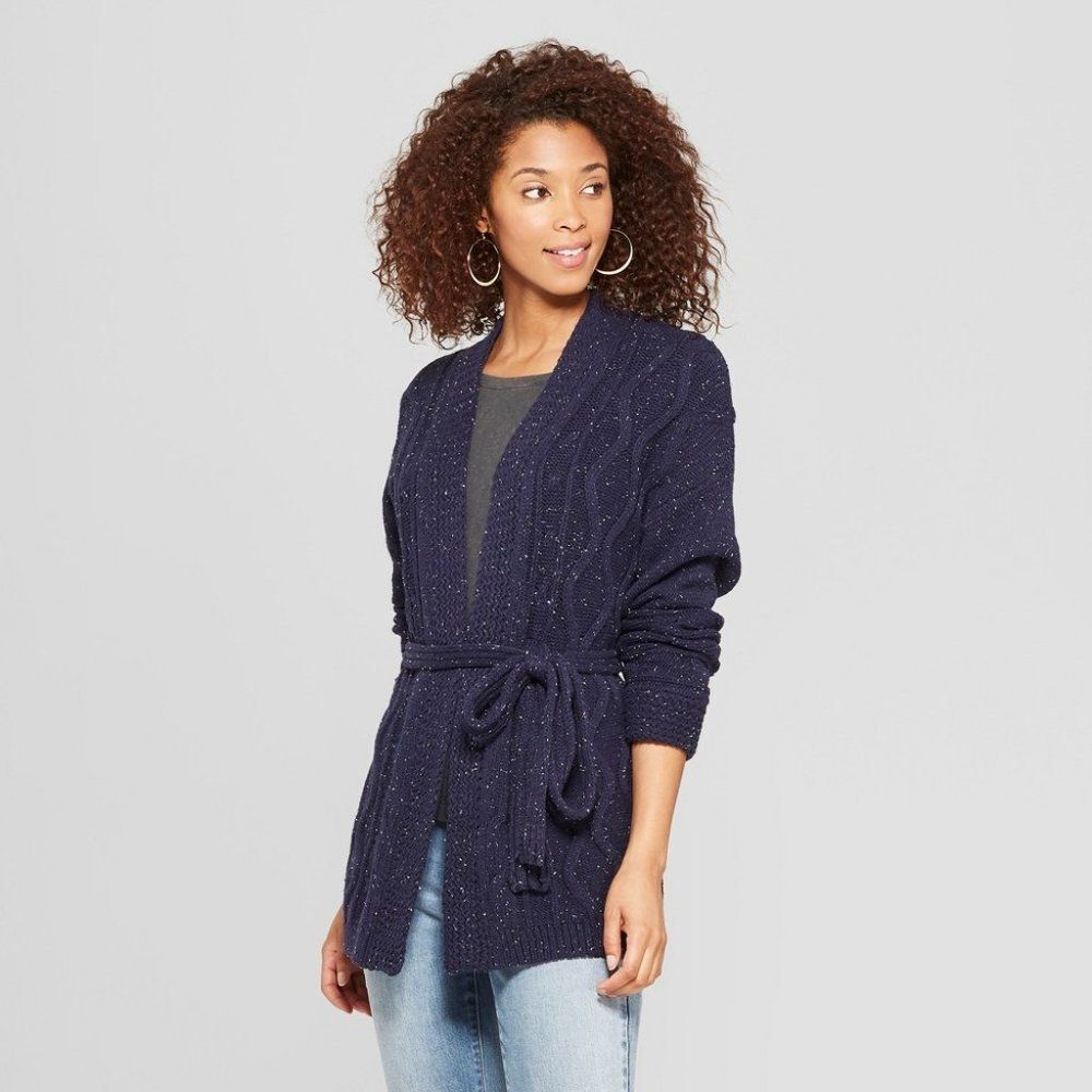 UNIVERSAL Thread Women's Chunky Knit Cable Wrap Cardigan Sweater with Belt